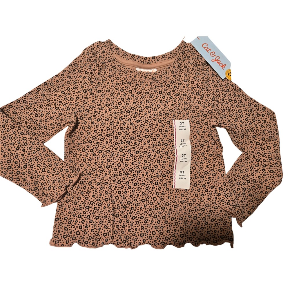 Cat Jack Toddler Girls 3T Long Sleeve Leopard Print Top Shirt NWT